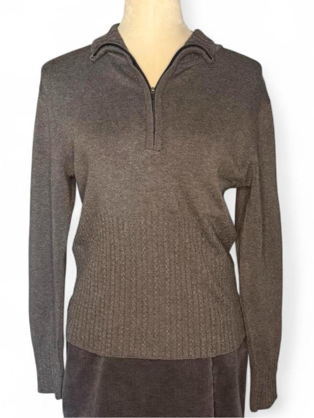 NILS Sportswear gray quarter zip knit ribbed sweater M - ski winter resort